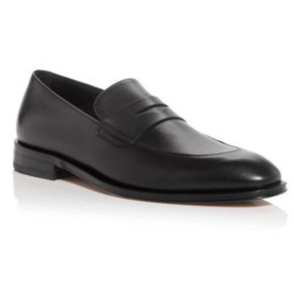 Boss Derrek Apron Toe Penny Loafers Black Leather Men's Size 10 EUC - Picture 1 of 9